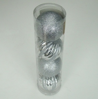 Tuba z Bombkami 60 mm. 4 szt. Srebro Tuba z Bombkami 60 mm. 4 szt. Srebro