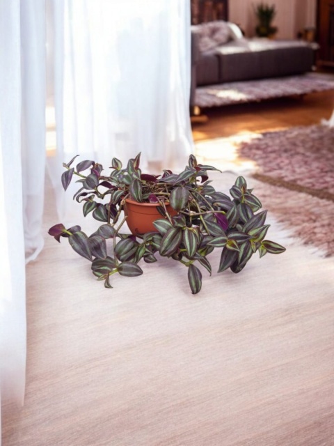 Trzykrotka zebra Tradescantia zebrina Duża w zwisajacej doniczce czerwona